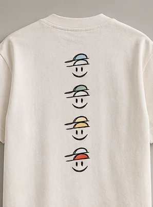 Hat on Hat prototype tee: Color Stack, Cream tee, four on the back